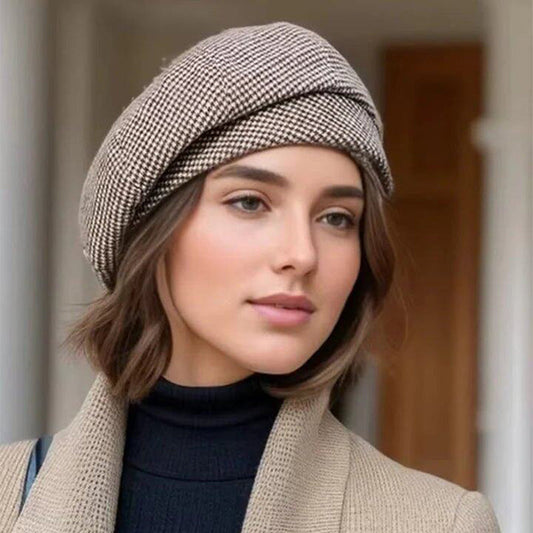 Marie — Zachte Baret met Dambordrand | 50% KORTING