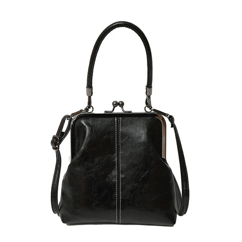 Alicia – PU Leren Handtas met Kiss Lock Sluiting in Vintage Stijl