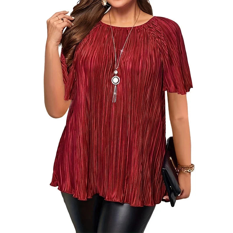 Maria – Plissé blouse in grote maten met stretchstof