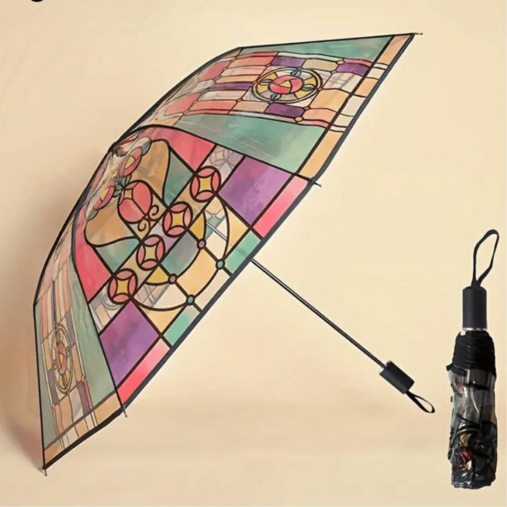 Automatisch stokparaplu - Vintage-Design met gekleurd glas en windbescherming