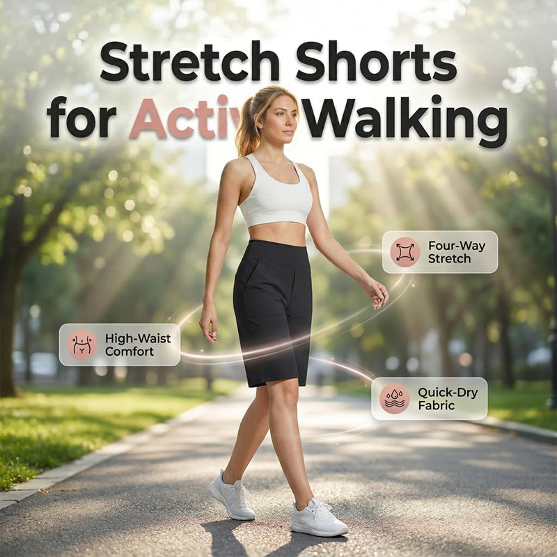 Nina — Dames High Waist Stretch Shorts met Diepe Zakjes