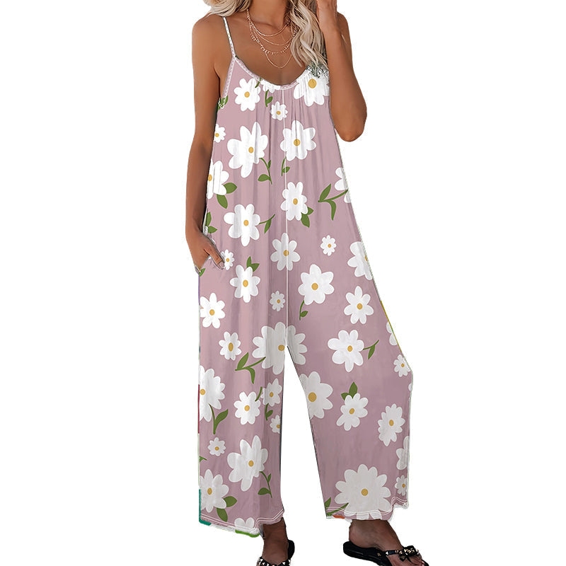 Leonie – Bloemenprint Jumpsuit met Zakken en Wijde Pijpenabschluitsels
