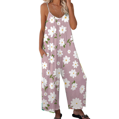 Leonie – Bloemenprint Jumpsuit met Zakken en Wijde Pijpenabschluitsels