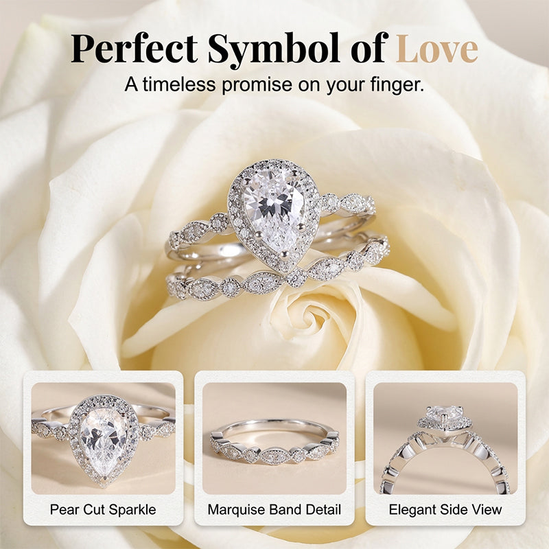 Claire – Vintage Perenvormige Zirkoon Tweedelige Ringen Set