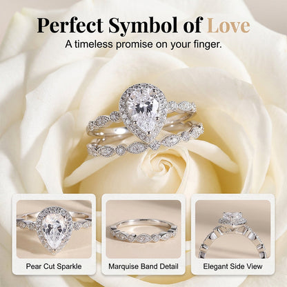 Claire – Vintage Perenvormige Zirkoon Tweedelige Ringen Set