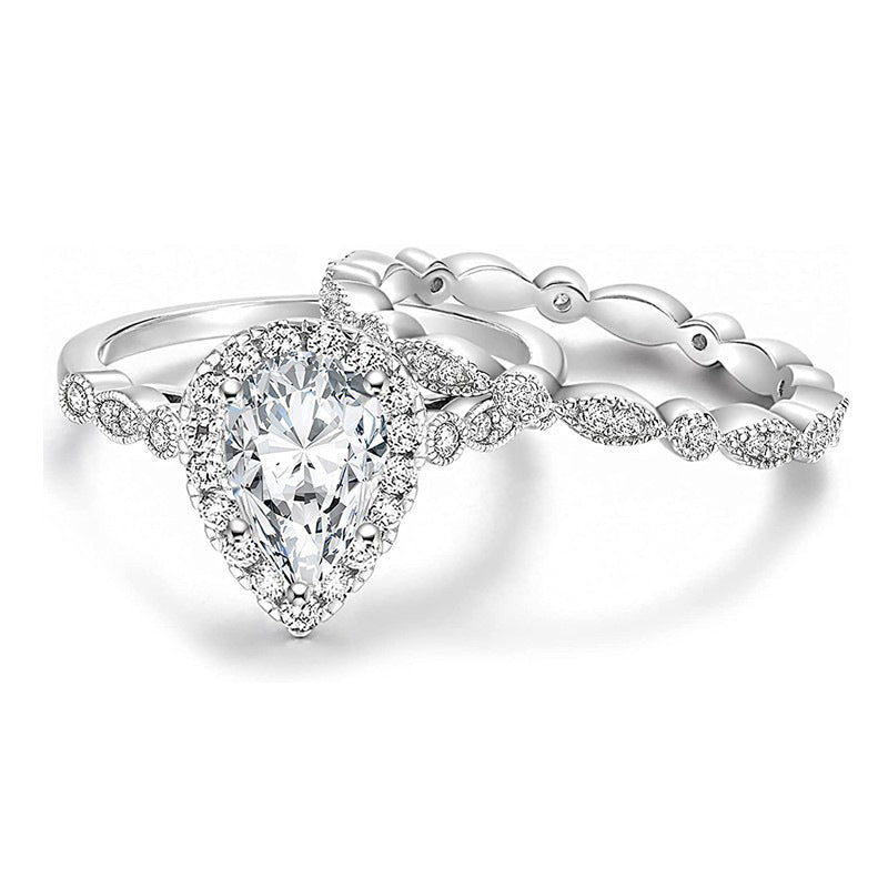 Claire – Vintage Perenvormige Zirkoon Tweedelige Ringen Set