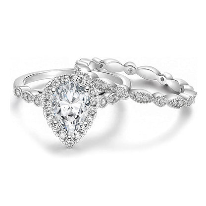 Claire – Vintage Perenvormige Zirkoon Tweedelige Ringen Set