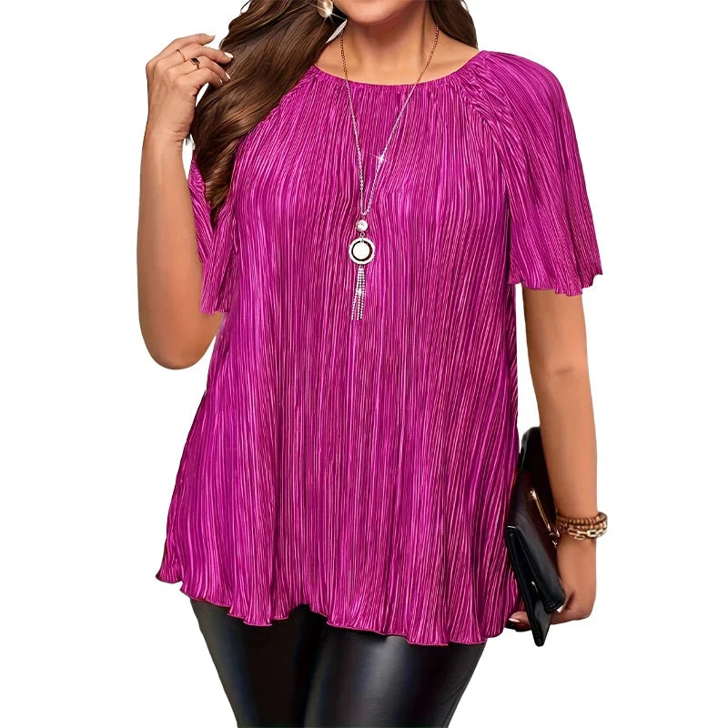 Maria – Plissé blouse in grote maten met stretchstof