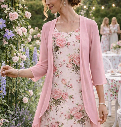 Olivia – Dames Tweedelige Set van Chiffon met Cardigan