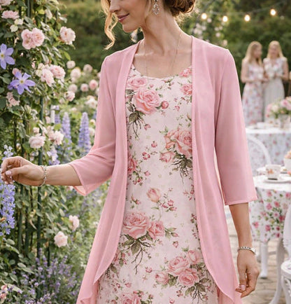 Olivia – Dames Tweedelige Set van Chiffon met Cardigan