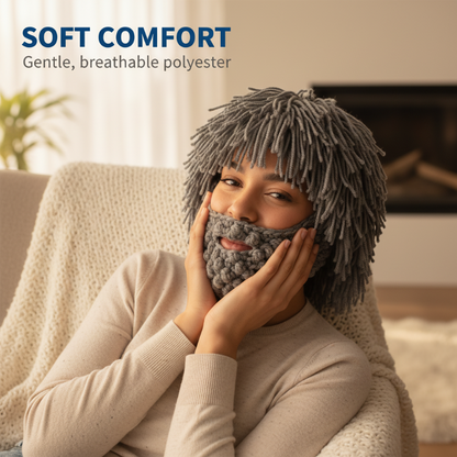 Ronan – Gebreide Muts met Pruik en Baard voor Warmte en Stijl