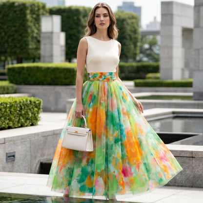 Sofia – Aquarel Bloemen Tule Rok met Ademend Comfort