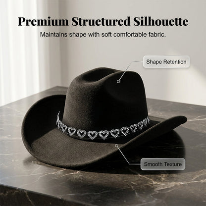 Amelia — Elegante Fedora Hoed met Hart van Strassstenen