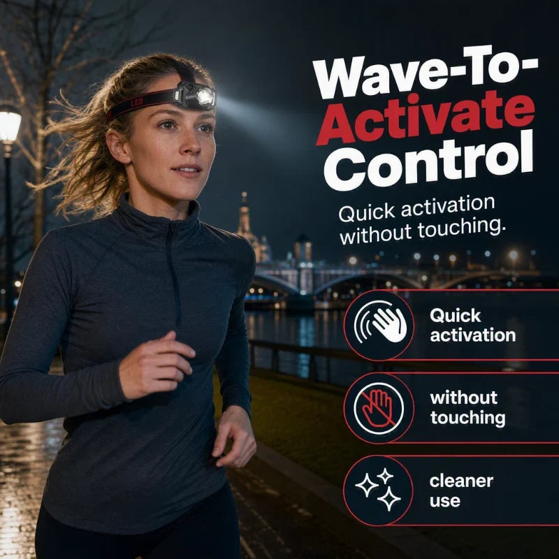 LED-hoofdlamp met bewegingssensor – helderheidsregeling handsfree