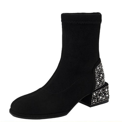 Kiera – Elegante dameslaarzen met strass steentjes en blokhak