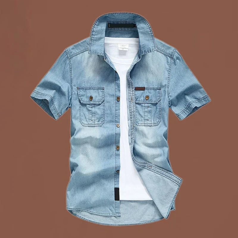 Nathan – Heren overhemd met korte mouwen van denim en ademend comfort