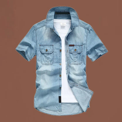 Nathan – Heren overhemd met korte mouwen van denim en ademend comfort