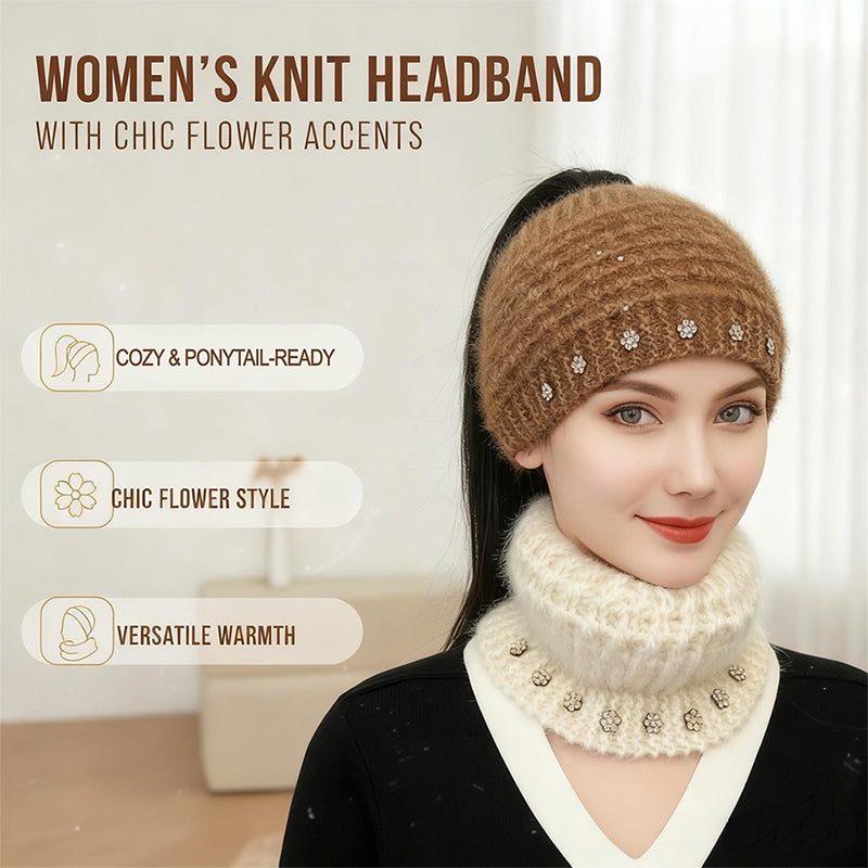 Grace – Gezellig gebreide hoofdband met bloemmotief en open bovenkant ontwerp