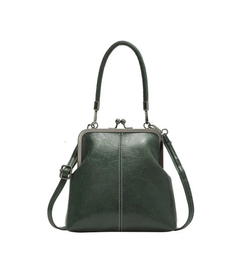 Alicia – PU Leren Handtas met Kiss Lock Sluiting in Vintage Stijl