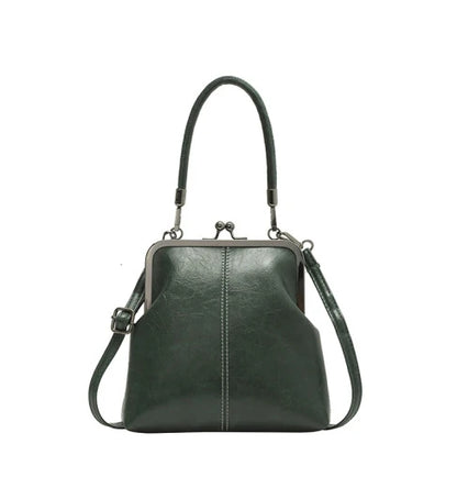 Alicia – PU Leren Handtas met Kiss Lock Sluiting in Vintage Stijl