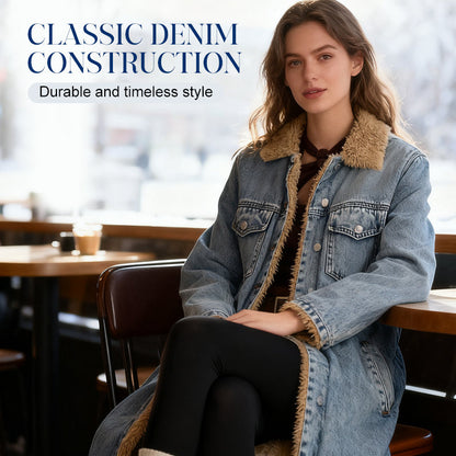 Lans – Warme, lange, gevoerde spijkerjas voor dames
