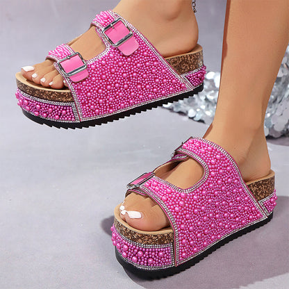 Mia – Dames Sandalen met Sprankelend Kurken Plateau en Comfort