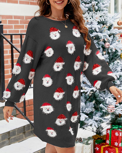 Casual truienjurk met kerstman-print | 50% KORTING