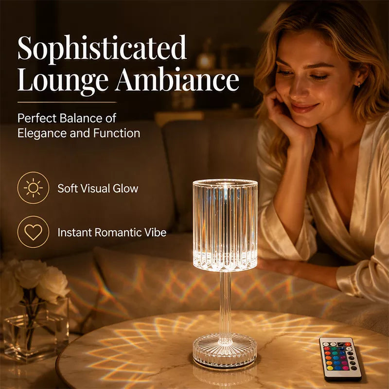 LumaLuxe Crystal Touch Lamp — Directe Warmte, Tijdloze Gloed