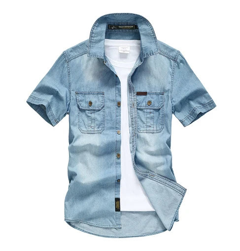 Nathan – Heren overhemd met korte mouwen van denim en ademend comfort