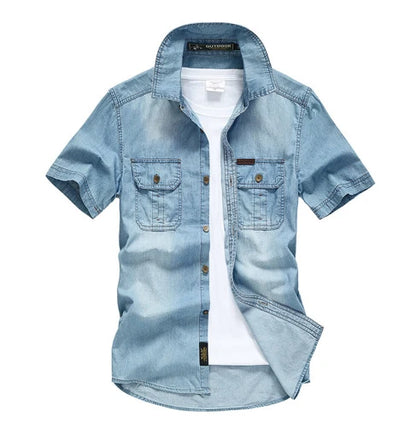 Nathan – Heren overhemd met korte mouwen van denim en ademend comfort