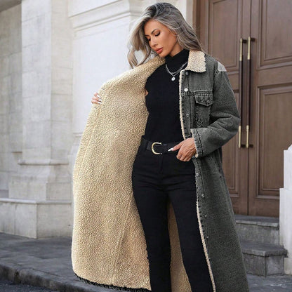 Lans – Warme, lange, gevoerde spijkerjas voor dames