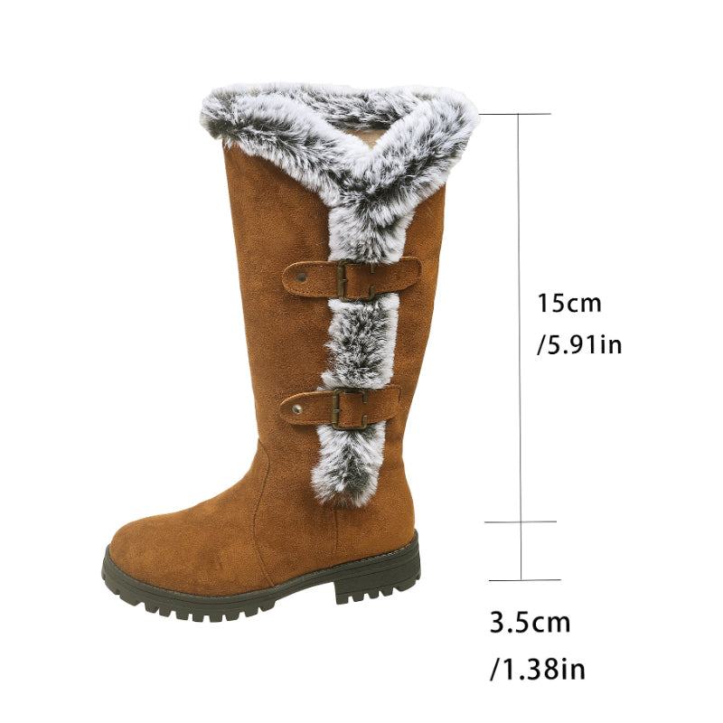 Heidi – Dames Pluche Sneeuwlaarzen tot halverwege de kuit met gespdetail