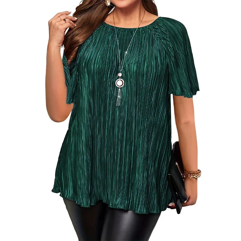 Maria – Plissé blouse in grote maten met stretchstof