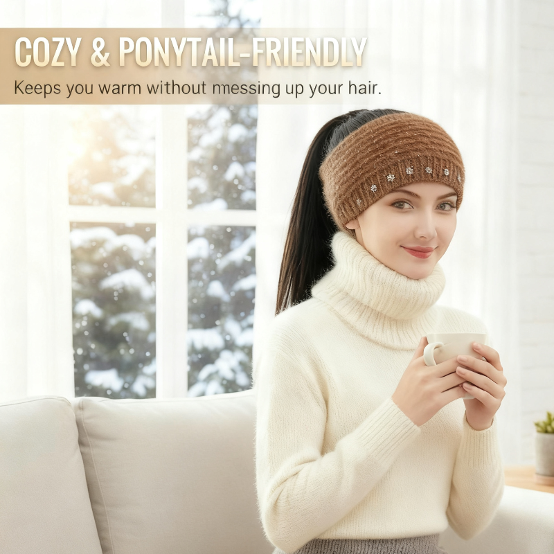 Grace – Gezellig gebreide hoofdband met bloemmotief en open bovenkant ontwerp