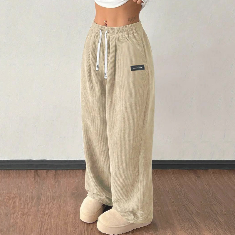 Ella – Dames corduroy broek met brede pijpen en verstelbare tailleband