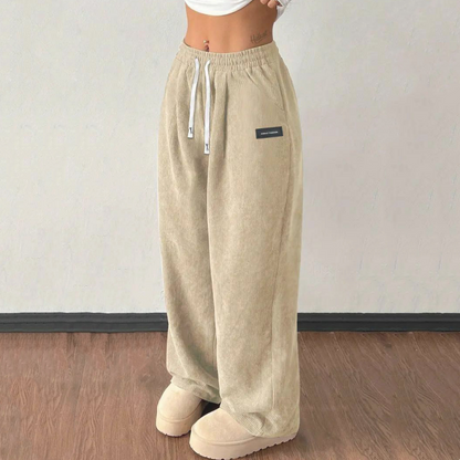 Ella – Dames corduroy broek met brede pijpen en verstelbare tailleband