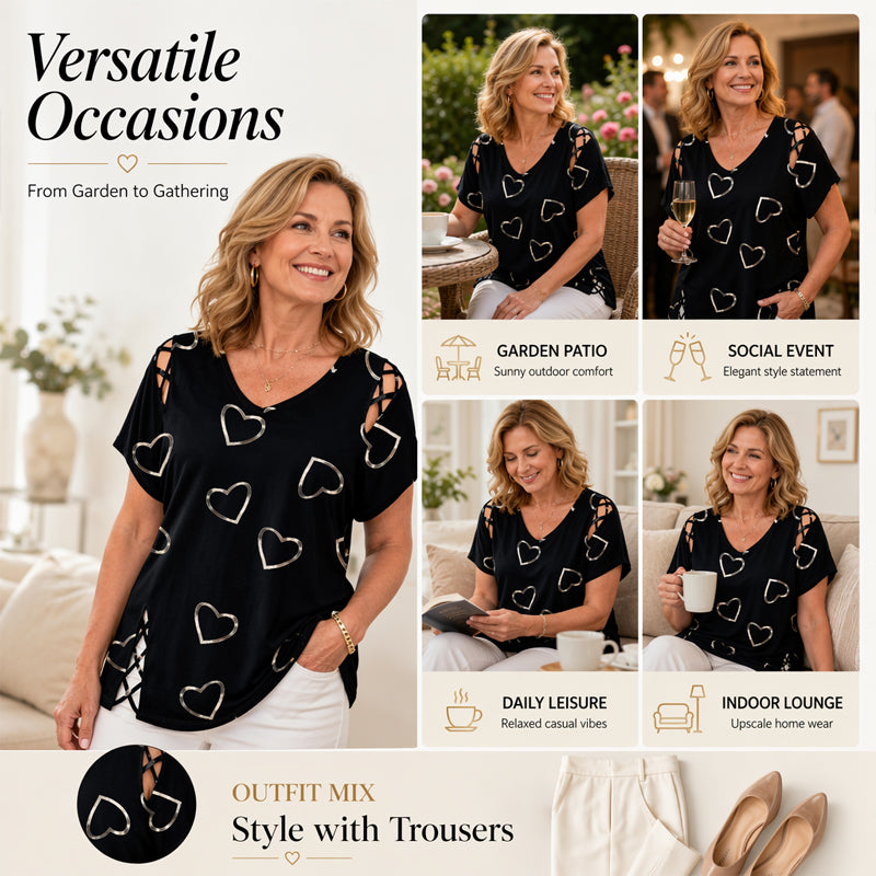 Mia – Dames ademend T-shirt met veterdetails aan de zijkanten