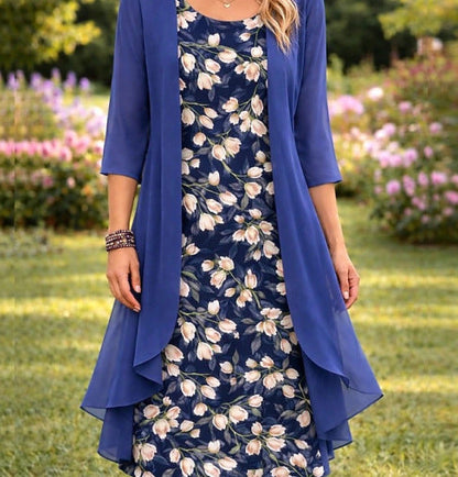 Olivia – Dames Tweedelige Set van Chiffon met Cardigan