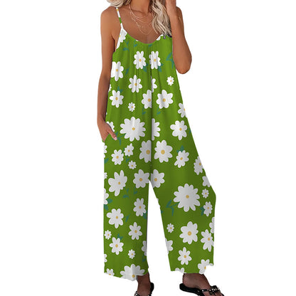 Leonie – Bloemenprint Jumpsuit met Zakken en Wijde Pijpenabschluitsels