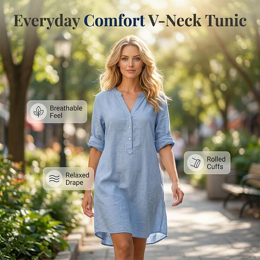 Heidi – Dames Casual Jurk met V-hals en Verstelbare Mouwen