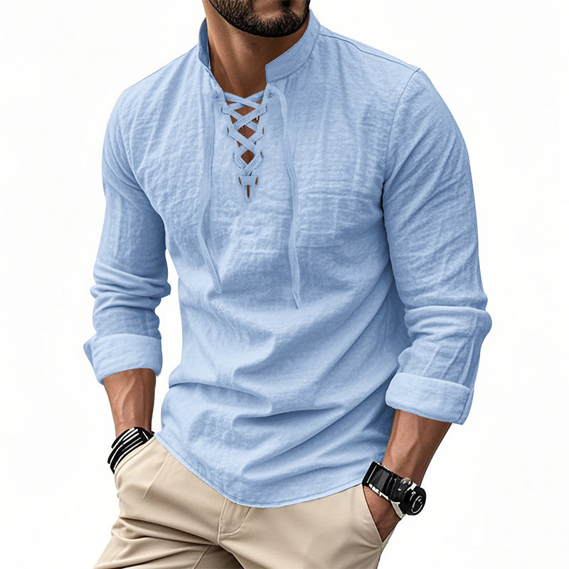 Jasper — Ademend Katoenmix Shirt met Verstelbare Halslijn