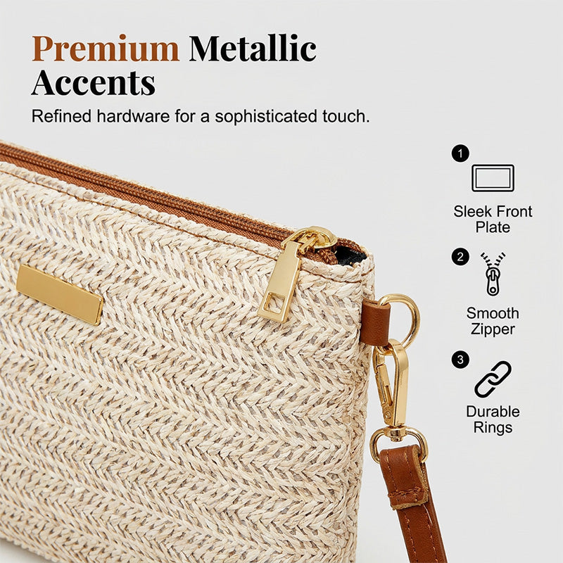 Ava – Gevlochten Schouderclutch met Metalen Glans