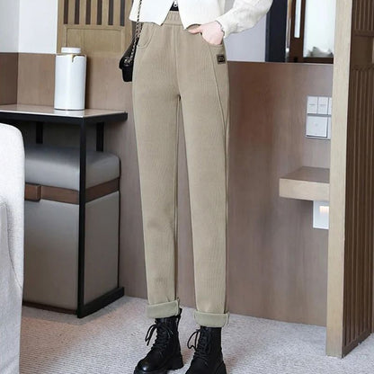Home – Hoge taille ribbroek met fleecevoering voor een gezellige stijl