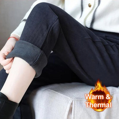 Home – Hoge taille ribbroek met fleecevoering voor een gezellige stijl