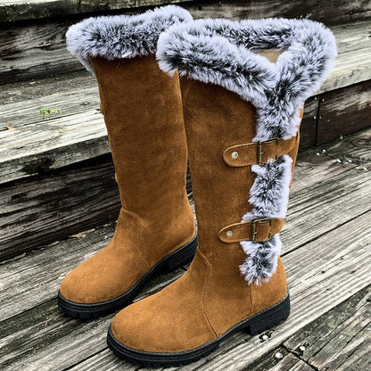 Heidi – Dames Pluche Sneeuwlaarzen tot halverwege de kuit met gespdetail