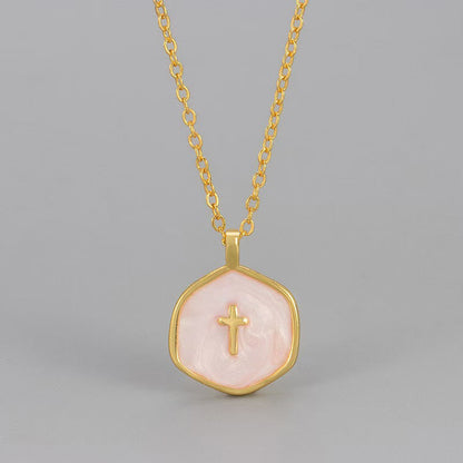 Arianna – Ketting met kruis hanger van roestvrij staal met parelmoer glans