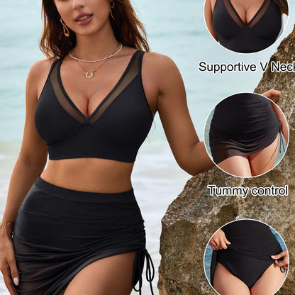 Aya – Dames High-Waist Bikiniset met Mesh en Buikcontrole
