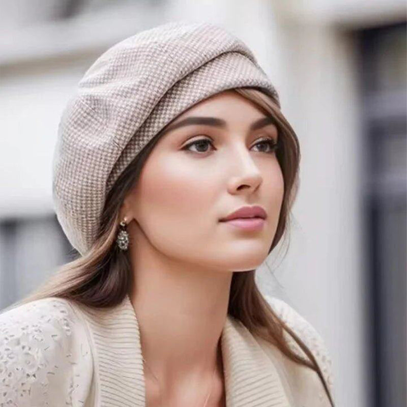 Marie — Zachte Baret met Dambordrand | 50% KORTING