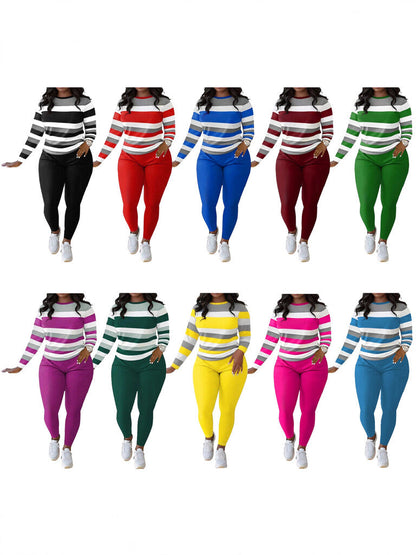 Jhon – Dames set met gestreepte top en broek met hoge taille