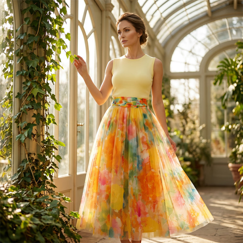 Sofia – Aquarel Bloemen Tule Rok met Ademend Comfort